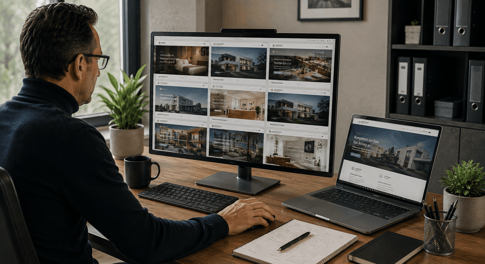 Harald Roehm arbeitet am PC im Webstudio